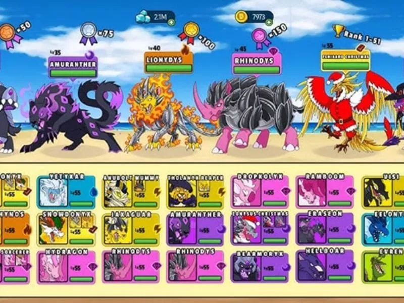 Dynamons world hack full Pokemon có nhiều loại thú cần thu phục