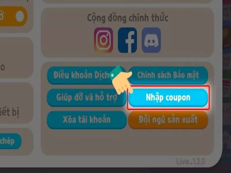 Tổng Hợp Code Play Together VNG Mới Nhất 2025 4 Nhấn “Nhập coupon”