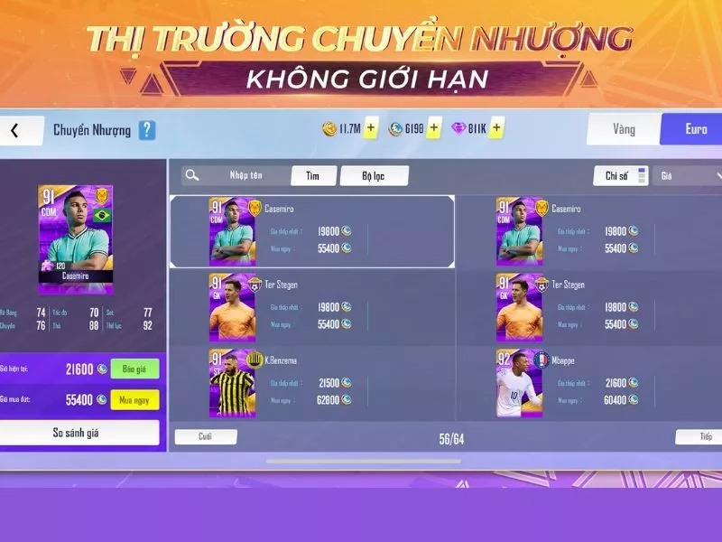 Tải Hack Football Pro Vtc MOD APK (Vô Hạn Tiền, Cầu Thủ) v112.204 2 Football Pro Vtc Hệ thống cầu thủ bản quyền và chuyển nhượng