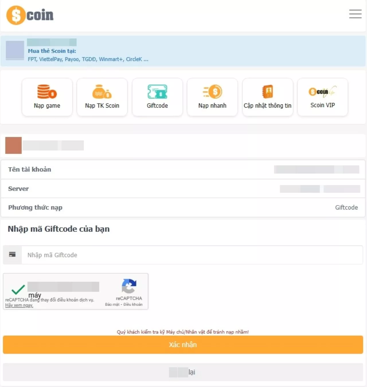 Bước 4: Nhập mã giftcode và nhấn nút Xác nhận