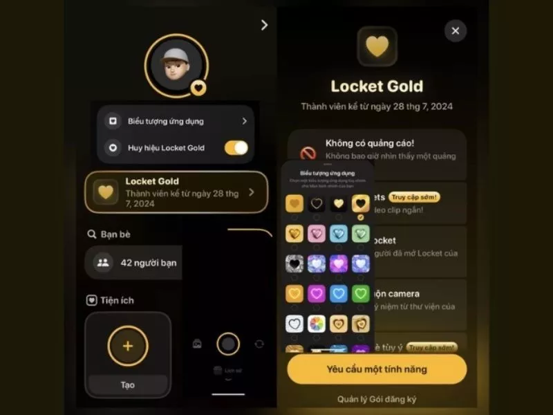 Tính năng Mở Khóa GOLD trong Locket Gold Mod Apk 