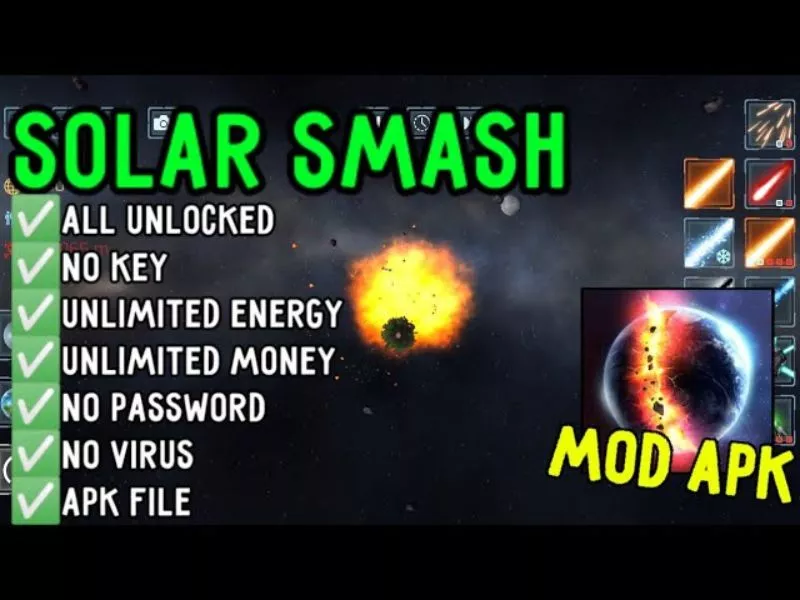 Trọn Bộ Tính Năng Được Mở Khóa Của Solar Smash Mod Apk 
