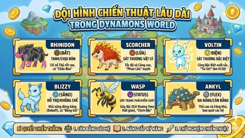 Hướng Dẫn Build Đội Hình Dynamons World Mạnh Nhất 6 Đội hình chiến thuật lâu dài
